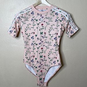 New  Adidas Women's Pink Floral Bodysuit